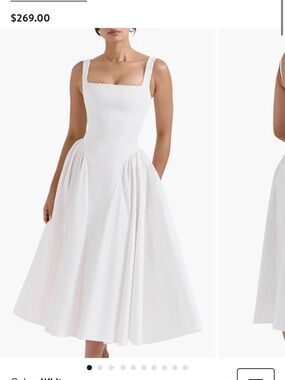 House of CB White Square-Neck Pleated Midi Dress